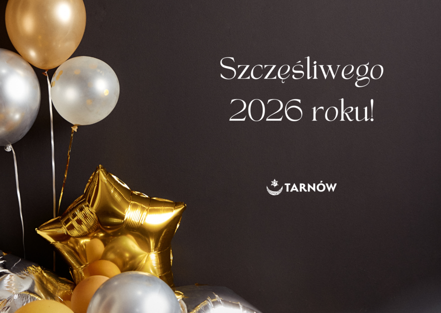 Sylwestrowe balony i napis "Szczęśliwego 2026 roku"